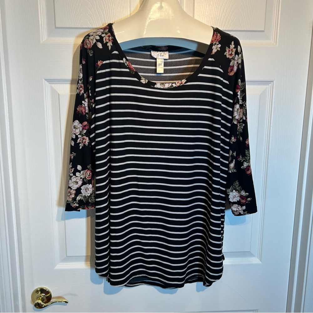 Just Be Floral Striped Baseball Tee